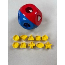 Vtg Tupperware Shape-O-Ball Red/Blue Tupper Toys 10 Shape Sorter w/ Original Box