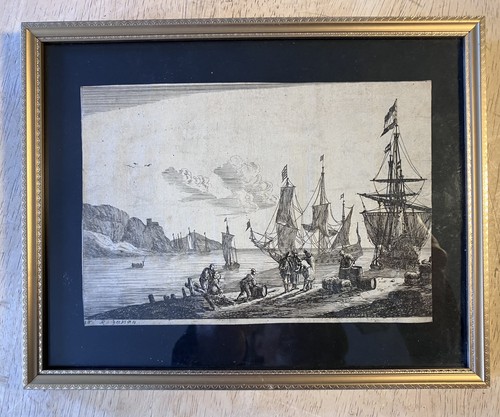 Dutch harbour antique 1656 - antique,