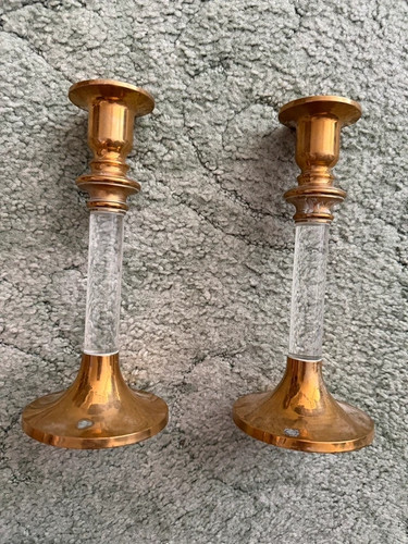 Vintage pair brass - &, clear