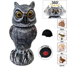 Realistic Owl Decoy With Bird Pigeon Crow Scarer Rotating Head Garden Scarecrow