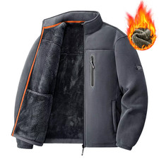 Men Outdoor Fleece Jacket Thickened Autumn Winter Casual Style Zipper Closure 