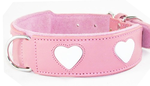 Pink leather dog collar white - pink,