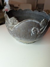 Antique Large  Art Nouveau Jardinière Bowl Planter Copper/Bronze? 9 In Diameter