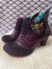 Irregular Choice Miaow Ankle Boots Cat Brooch Deep Purple Size 37