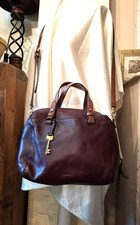 FOSSIL 1954 'Sydney' REAL LEATHER Crossbody Tote Bag Burgundy Small Dust Bag