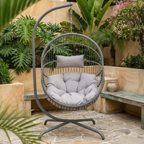 Grey rattan hanging egg - hanging, chair