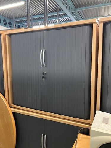 Tambour cupboard steel wood - tambour, steel/wood