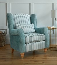 DUCK EGG BLUE Traditional High Grade Fabric Wingback Armchair  WORDSLEY