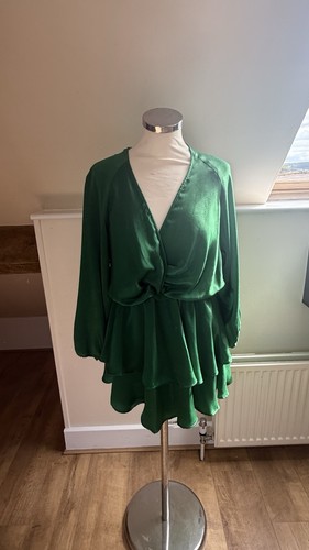 Green satin zara ruffle - satin,