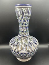Tunisian Ceramic Open Work  Hand-Painted Vase-Blue/White/Green-21 cm High