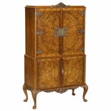 SUBLIME ART DECO DRINKS CABINET WITH EXQUISITE BURR WALNUT PANELS CABRIOLE LEGS