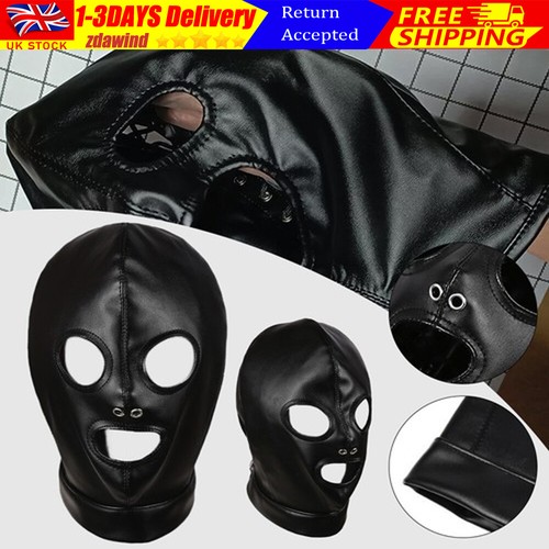Leather bondage hood head - pu-leather,