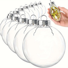 10X Clear Plastic Balls Oval Flat Christmas Baubles Fillable Xmas Tree Ornament
