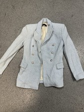 ZARA Women’s Tweed Double Breasted Blazer Light Blue / White – Size S