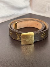 Louis Vuitton Monogram Leather Belt 90/36 Gold Square Buckle With Box