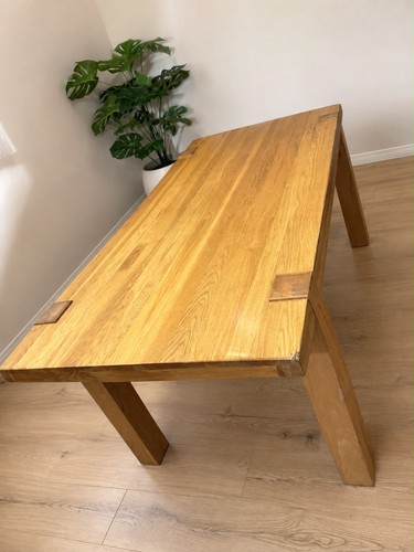 Large solid oak dining table - dining, 6