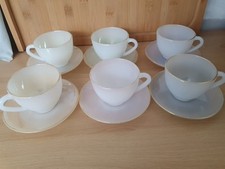 Arcopal Opalescent Harlequin 6 Cups & Saucers, Vintage French Glass Tea Set