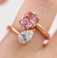 2.55 Ct Oval Cut Padparadscha Sapphire Diamond Anniversary Ring 14K Yellolw Gold