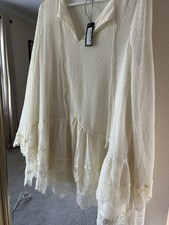 Warehouse Lace Spotted Dress Size 12 Cream