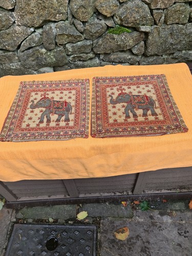 Pair old wool tapestry - -,