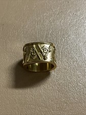 Men's Stainless Steel Freemason Symbol Masonic Rings Band Master Mason.. Gold