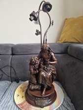 Vintage Large Art Nouveau Figural Bronze Painted Spelter Table Lamp Sculpture