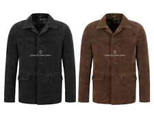 Men's Classic Collar Real Cow Suede Leather Box Button Fashion Coat Jacket Brant