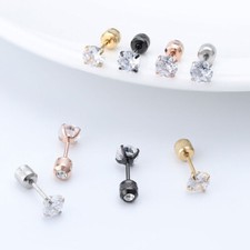 Unisex Ear Piercing Crystal Gem Titanium Steel Stud Earrings Jewelry Ornaments∠