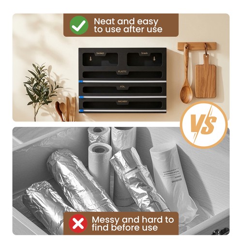 Foil and cling film - and, dispenser