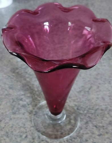 Cranberry glass vase - glass, with