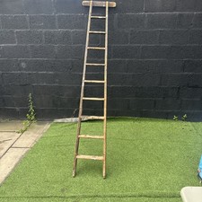 VINTAGE  WOOD 9 TREAD SHOP/LIBRARY LADDER - Collection Only