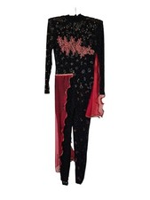 Black & Burgundy Red Dance Costume Freestyle Fast Slow Size 8 U16 U18 Stoned