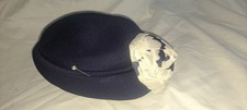 Vintage blue Hat  with White Flower Decoration ladies wedding/ races hat