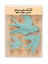 Sass & Belle 3 Duck Egg Blue Ceramic Flying Swallow Birds Wall Hanging Decor Art
