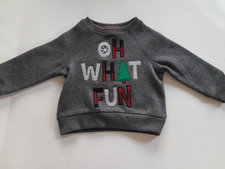 Falls Creek Baby Boy 12M “Oh What Fun” Gray Holiday Sweatshirt NWOT