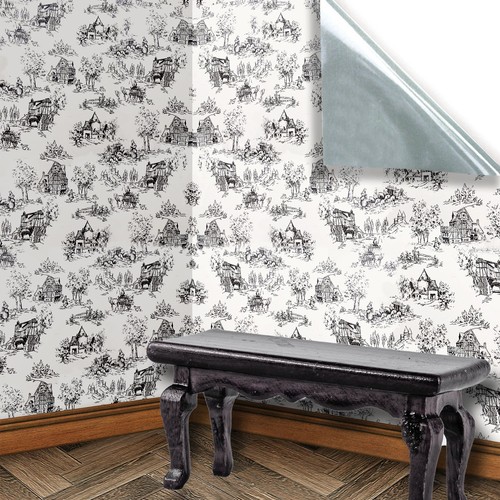 Dolls house wallpaper grey - house,