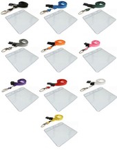 ID Badge Card Plastic Pocket Holder & Neck Strap Lanyard Metal Lobster Clip