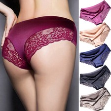 3pcs Set Sexy Women Low Waist Ladies Satin Ice Silk Seamless Panties Underwear