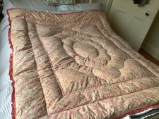 Vintage  Eiderdown double feather filled pink floral paisley design 61” x  51 “