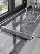 Grey Marble Gloss Vinyl Wrap Self Adhesive Waterproof Worktop & Counter Cover