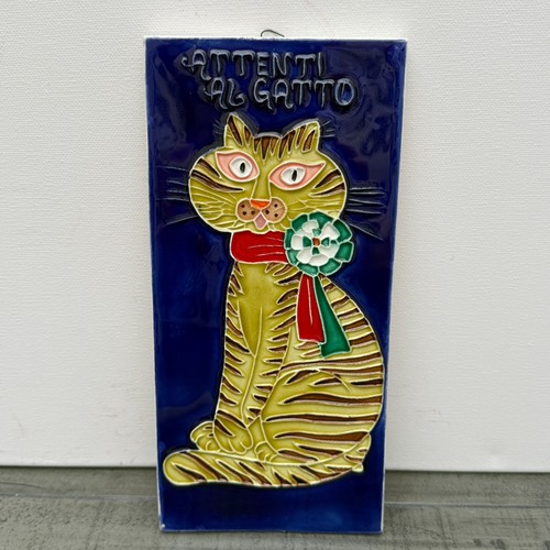 Hand painted ceramic tabby cat - hand,