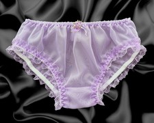 Lilac Sissy Sheer Nylon Frilly Lace Satin Rose Bow Babydoll Panties Knickers