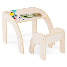 Kids Desk and Chair Set Wooded Toddler Table and Chair Set-White