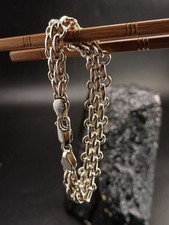 Mens Sterling Silver Vintage Chunky Chainmail Double Belcher Bracelet 7.8in 24g