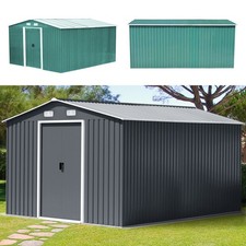 4x6-12x10ft Garden Metal Shed Pent Roof Apex Roof Outdoor Storage With Free Base