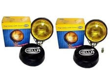Pair Hella Round Fog Lamp Yellow Glass + Cover With H3 12V 55 Bulb - Universal