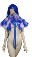 Faux Fur Blue Pink White Shrug Cape Bolero Jacket One Size