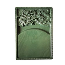 8" China Natural Original Stone Hand-carved Two Dragon Playball Inkstone Inkslab