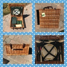 Vintage Optima 2 Person Picnic Wicker Basket Hamper Contents John Lewis England