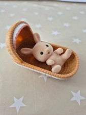 Sylvanian Families Baby Milk Rabbit In A Moses Basket / Carry Case